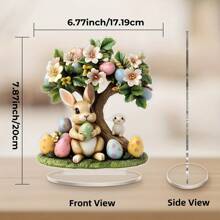 各式各样的 2D 亚克力复活节兔子和复活节彩蛋树桌面装饰，适合卧室和家庭 - 彩色 - 查看 3