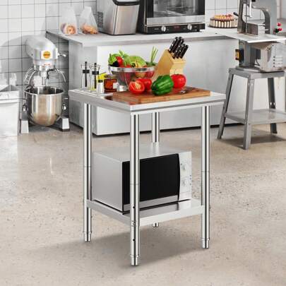 Stainless Steel Prep Table, 35 X 24 X 31 Inch/24 X 24 X 34 Inch/24 X 24 X 31 Inch/24 X 30 X 31 Inch, 700 Lbs Load Capacity, Heavy Duty Metal Worktable With 3 Adjustable Height Levels, Commercial Workstation For Kitchen Garage Restaurant Backyard