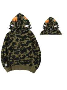Fashionable Camo Shark Design Men's Hoodie Sweatshirt Casual Loose Fit Hooded Jacket - 軍綠色 - 查看 2