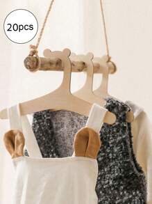 5pcs/10pcs/Set Cartoon Non-Slip Wooden Baby Clothes Hangers, Kids Room Home Wood Hanging Decor - Wood Color - View 9