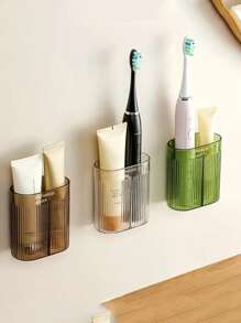 1 pieza Soporte moderno para cepillo de dientes y pasta dental montado en la pared sin perforación, canasta de almacenamiento para cepillo de dientes eléctrico, canasta de almacenamiento de baño, estante colgante para pasta de dientes, caja de almacenamiento montada en la pared, organizador de espacio para el baño, caja de almacenamiento para organización del hogar