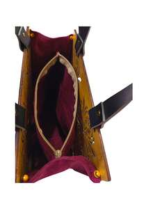 Wooden Handbag / Handmade Tote Bag With Floral Design, With Leather Handles For Ladies, Practical And Lightweight Suede Inner Bag - 彩色 - 查看 9