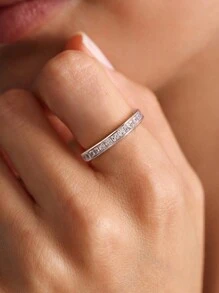 1 Piece French Zirconia Ring S925 Sterling Silver Simple Casual Ring Suitable For Daily Wear, Party, Valentine's Day Gift - Solid Diamond Ring - View 3