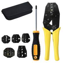 Ratchet Crimper Plier Crimping Tool Cable Wire Electrical Terminals Kit Set - Yellow - View 1