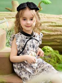 ASK JUNIOR Girls Sleeveless Allover Print Dress, Thin Princess Party Dress For Summer Vacation - Black and White - View 7