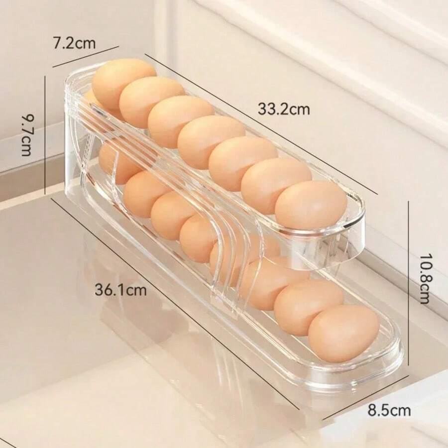 Bilayer Fridge Egg Storage Box Automatic Rolling Eggs Holder Rack Ladder Style Refrigerator Eggs Dispenser Egg Organizer Holder - White - View 1