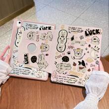 1 件，笔槽 + 720° 旋转 Apple 平板电脑保护套 Pro 2024 13 英寸/5/6/7/Pro 11 英寸 1st 2nd /Air6 2024 4th 5th Gen/8th /9th Gen/10th 代 LOGO 孔防摔防震，PU 皮革，自动唤醒/睡眠，可爱卡通动物图案，亚克力硬背板，硅胶软边设计，带支撑槽 iPad 保护套办公礼物