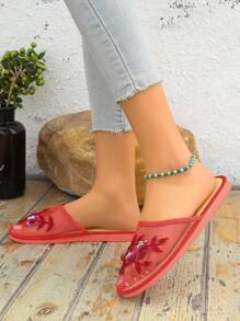 Fashionable New Handmade Beaded Slip-On Slippers, Suitable For Indoor And Outdoor Wear - Red - View 4