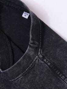 Cotton Washed Crew Neck Tank Top, Anime Character Art Print, Vintage Washed Craft, Daily Casual Outfit - màu đen - Xem 5