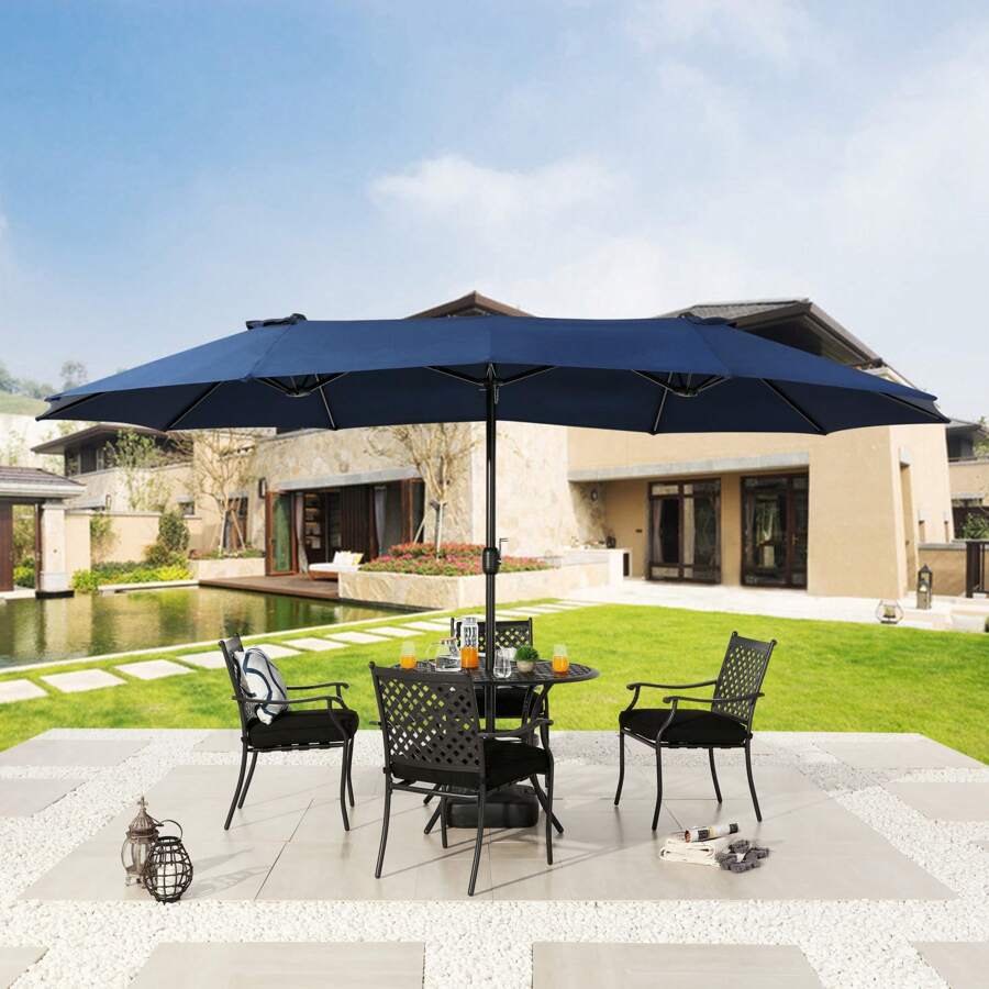Sombrilla de mercado de acero de 9 x 15 pies para patio - Azul - Ver 1