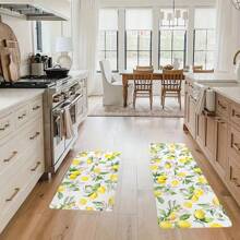 1/2pcs Spring Artistic Yellow Lemon Pattern Kitchen Rug Set, Non-Slip Absorbent Washable Polyester Carpet, Machine Washable, Suitable For Living Room, Bedroom, Hallway, Laundry Room, Home Decor - Multicolor - View 6
