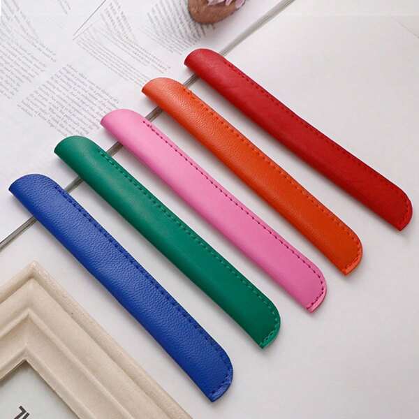 1pc Versatile Stylish Business Pen Pouch, Smooth Texture Clear Grain, Simple Solid Color Leather Pencil Case,Pencil Pouch,School Bag