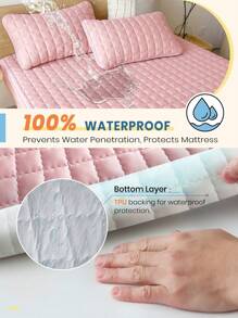 1件装防水床笠，床上用品，床单，柔软透气床垫罩，亲肤床罩，纯色床垫保护罩，床垫保护床罩，弧形网格设计床单，防尘防滑，四季通用，适用于单人/双人/标准双人/特大/大号床，可机洗