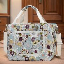 1 件花卉印花尿布手提包，大容量绗缝手提包，适合婴儿日常外出，单肩妈咪包