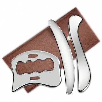 1/2/3件套不锈钢刮痧肌肉刮痧工具，肌筋膜刮痧工具，身体按摩器，软组织按摩工具，304不锈钢材质，带收纳袋