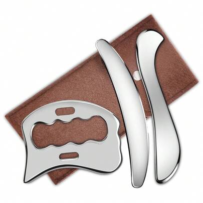 1/2/3pcs Stainless Steel Gua Sha Tools, Muscle Scraping Gua Sha Massage Tool, Body Massager, Soft Tissue Massage Tool, 304 Stainless Steel Material, With Storage Bag