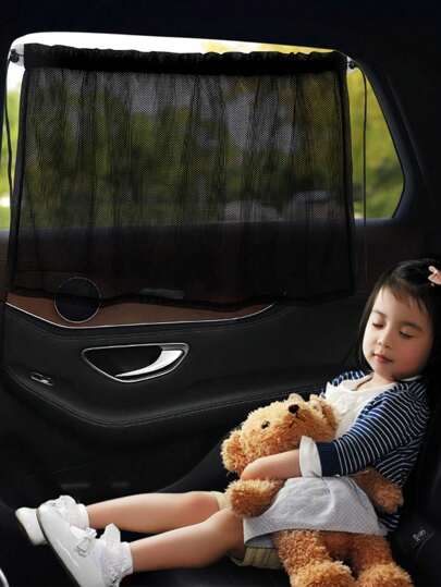 1pc Car Suction Cup Mesh/Black Cloth Curtain, Universal Sunshade, Heat Insulation, Privacy Protection Side Window Curtain