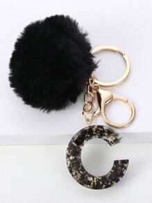 1 pieza Llavero con letra en inglés para mujer, llavero de moda con colgante de letra de resina cristalina con pompón, accesorio para coche, bolso, mochila para la escuela, regalo gótico lindo Y2K, regalo para madre, padre, graduación y maestro - Negro - Ver 7