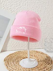 1 pieza Gorro de punto con bordado acrílico de estilo casual de calle, estampado de espina de pescado, para hombre, para pesca, senderismo, esquí y deportes al aire libre, para otoño/invierno, cortaviento y cálido