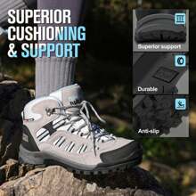 Hiking Boots Women Waterproof Non-Slip Womens Hiking Shoes Comfortable Outdoor Womens Hiking Boots Walking Boots Hiking Shoes Women - 藍灰 - 查看 5