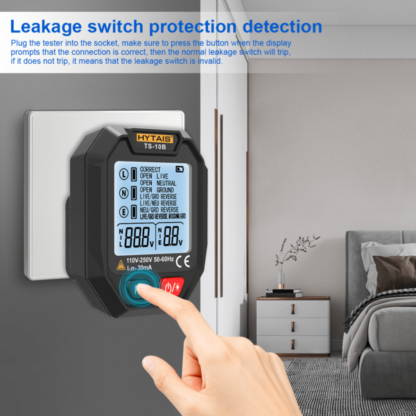 HYTAIS Testador de tomada digital HYTAIS de 1 peça, detector inteligente de tomada, plugue UE 220 V-240 V, grande visor LCD com retroiluminação, verificação de fase e polaridade da linha zero de aterramento, ferramenta de diagnóstico elétrico para tomadas residenciais