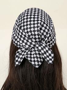 1pc Fashionable Plaid Print Novelty Large Handkerchief Headband, Denim Bohemian Style, Suitable For All Seasons Scarf - 01-black and White Grid - View 2