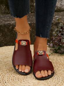 Women's Fashion Casual Multi-Color Rhinestone Embellished Outdoor Sandals - Burgundy - View 6