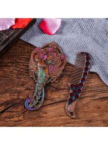 Vintage Beautiful Handle Mirrors With Comb Girl Student Handheld Makeup Mirror Princess Cosmetic Mirror Oval Mirror