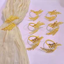 6 件金色小麦图案餐巾环，适用于酒店婚礼餐桌装饰，适合感恩节、圣诞节、日常桌面装饰