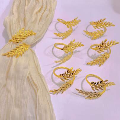 6 件金色小麦图案餐巾环，适用于酒店婚礼餐桌装饰，适合感恩节、圣诞节、日常桌面装饰