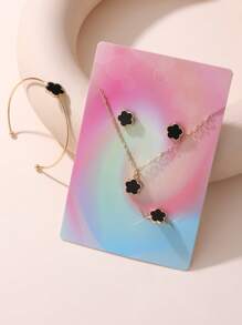 5 Pieces Set Girls Flower Necklace, Bracelet, Ring, And Earring Jewelry Set - Flowers - View 4