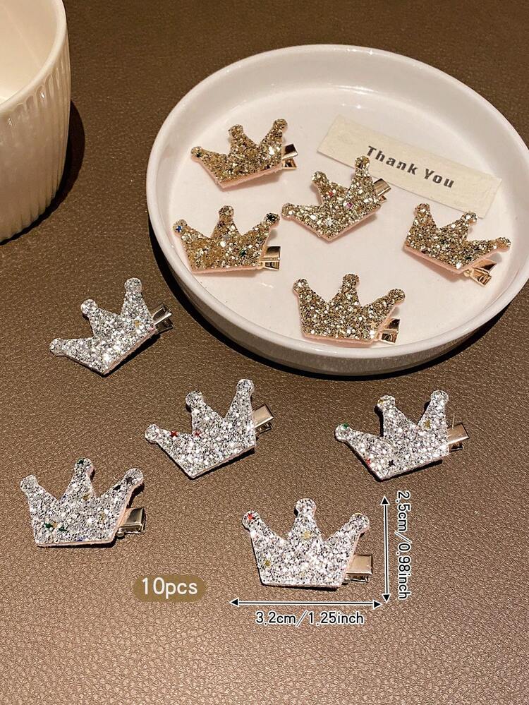10pcs Crown Hair Clips, Sweet Style Hair Accessories Suitable For Daily Use - Multicolor - View 2