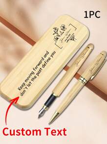 LICVIC 1/2Pcs Personalized Engraving Text Bamboo Wooden Pens Set Gift Box, Custom Couple Engraved Ballpoint Pens, Customized Fountain Pen, Customizable Name Gel Pens, Set 1/2, 4 Styles, Thanksgiving Teacher's Day Gift Personalized Pens With Name, Graduation Gifts Customized Retractable Writing Ball Pen, Office School Gifts - Style a - View 1