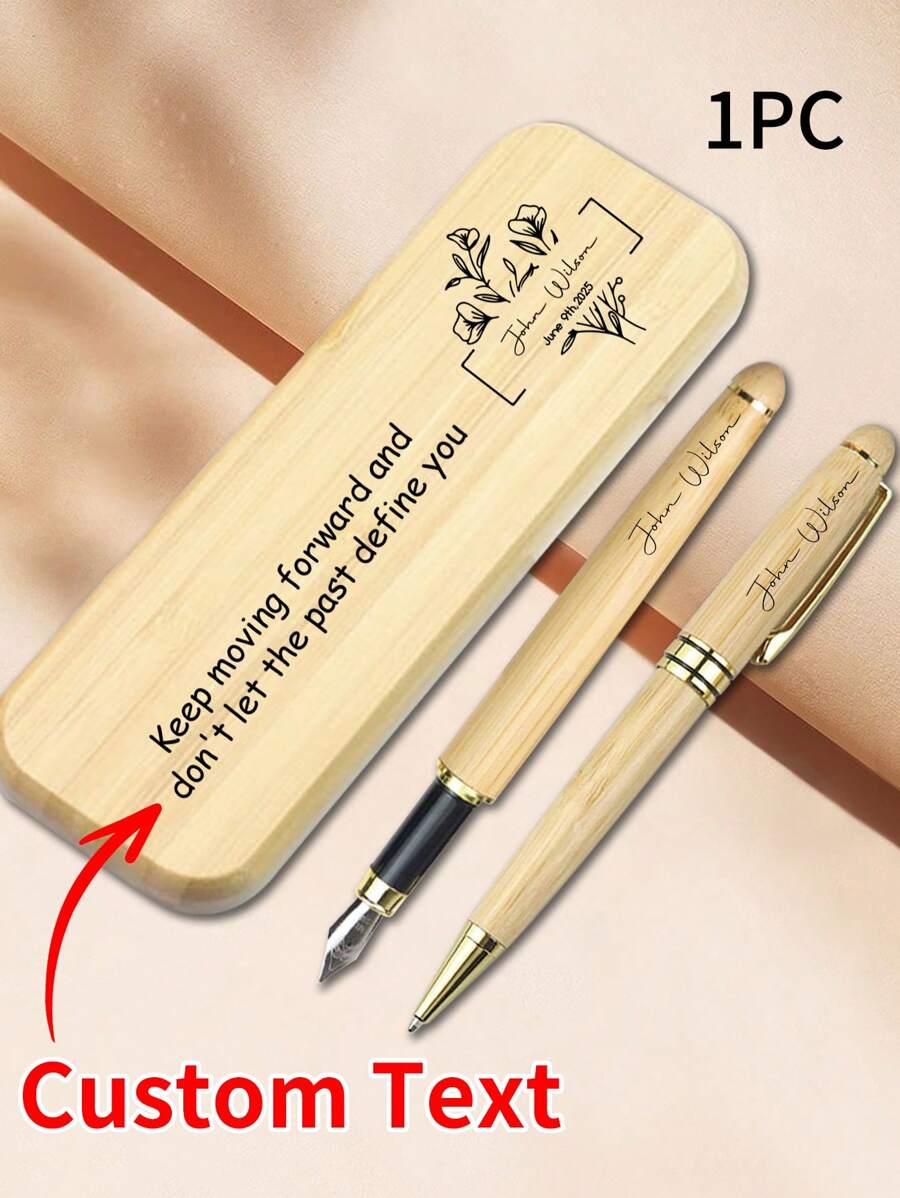 LICVIC 1/2Pcs Personalized Engraving Text Bamboo Wooden Pens Set Gift Box, Custom Couple Engraved Ballpoint Pens, Customized Fountain Pen, Customizable Name Gel Pens, Set 1/2, 4 Styles, Thanksgiving Teacher's Day Gift Personalized Pens With Name, Graduation Gifts Customized Retractable Writing Ball Pen, Office School Gifts - Style a - View 1