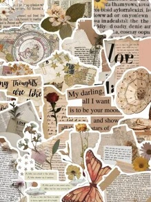 30 piezas/paquete Pegatinas de palabras gráficas vintage retro para manualidades de scrapbooking, planificadores, diarios, cuadernos, laptops, decoración de tumblers, de vuelta a la escuela