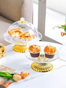 1pc Elegant Round Cake Stand Tray, Plastic, Intricate Pattern Design - Ideal For Birthday Parties, Weddings, Baby Showers, Ramadan