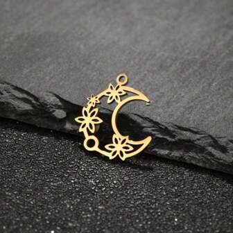 5 pièces Pendentif Lune en acier inoxydable, Série 201, convient pour les colliers, bracelets, boucles d'oreilles, porte-clés, sacs, matériaux de production de bijoux, charme de production d'artisanat de bijouterie