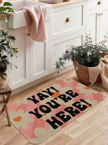 1 件心形图案印花门垫，毛绒矩形柔软防滑吸水地垫，适合入口、卧室、家庭使用
