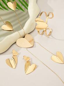 1 pieza/set de elegante y encantador juego de joyas dorado con forma de corazón que incluye aretes, pulsera y collar. Collar con llamativa cadena dorada en forma de Y y borlas, adecuado para mujeres en fiestas, eventos, uso diario y como regalo para ocasiones festivas