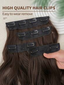 夹式接发棕色 22 英寸 4 件套长款水波纹耐热纤维合成假发适合女士女孩派对日常使用 - 棕色 - 查看 3