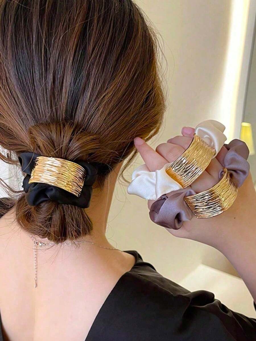 四季皆宜的百搭女士金属拱形发圈，简约球形发绳，马尾辫发圈，腰带式发圈，发绳，发圈，头饰发带，头饰