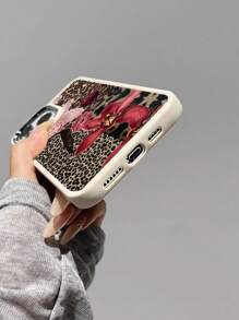 1pc Leopard Print And Floral Lip Imprint Pattern Matte Texture Metallic Electroplated Camera And Electroplated Button Covered Phone Case Compatible With Iphone 16/16Plus/16Pro/16ProMax - Multicolor - View 4