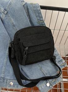 1pc Young Girl Plush Fabric Zipper Closure Casual Sling Bag, Suitable For Everyday Use