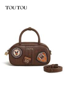 TOUTOU Vintage Bowling Ball Shaped Zipper Boston Bag, Lightweight Multi-Functional Shoulder Messenger Bag, Suitable For Commuting And Traveling