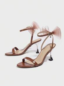 Zapatos de tacón alto para mujer, sandalias de punta redonda con correa de tobillo, diseño metálico floral y calado, elegantes y sofisticadas para eventos, fiestas y uso al aire libre, para el verano