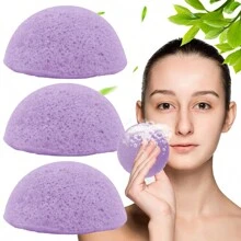 3 Count Cleansing And Exfoliating Activated Charcoal Konjac Facial Sponge, Deep Cleansing And Exfoliating, Suitable For Oily, Dry, And Sensitive Skin, Natural Face Cleansing Tool