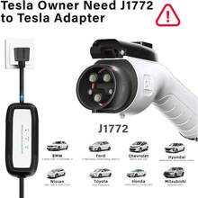 Adaptador Tesla a J1772, adaptador de carga J1772 EVs, máximo 48 amperios y 250 V, compatible con conectores Tesla de alta potencia, adecuado para conector móvil Tesla, conector de pared y cargador de - 16 A, enchufe 6-20 (240 V)/enchufe 5-15 (120 V) - Ver 2