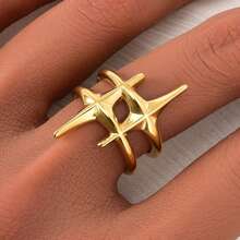 Hip-Hop Exaggerated Fashion 18k Gold-Plated Stainless Steel Star Open Ring For Men And Women