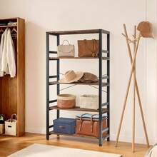 Estantería industrial de 5 niveles con escalera: estantes de 31,5" de ancho, capacidad de 110 lb por estante, perfecta para dormitorio, sala de estar y decoración del hogar, marrón vintage, vintage - marrón vintage - Ver 3