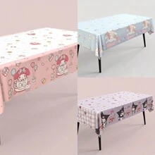 Sanrio Mantel desechable festivo de Sanrio Kuromi y amigos - plástico, diseño de dibujos animados lindos con globos, flores y corazones | Perfecto para cumpleaños, bodas y picnics, globos de cumpleaños
